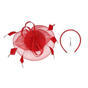Homoyoyo Chapeau Barrette Plume Chapeaux De Paille Pour Hommes Rétro De Mariée Thermique Bonnet Goth Barrette Diadèmes Cocktails De Mariage Bandes Haut De Robe De Mariée Casque Rouge Soie (S Wisdom HF, neuf)