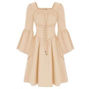 AEGJEGVD 2025 Robe Gothique Médiévale Femme Robes Moyen Age Renaissance Dress Rétro à Manches Flares Costume Bustier Epaules Dénudées Robe de Bal Punk Carnaval Cosplay deguisement Hallowee Pas Cher (⭐⭐⭐⭐⭐AEGJEGVD⭐⭐⭐⭐⭐, neuf)