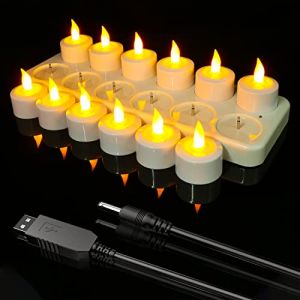 Ymenow Bougies rechargeables USB, 12 bougies chauffe-plat rechargeables sans flamme, bougies LED à piles avec station de charge et câble USB pour maison, mariage, Thanksgiving, décorations de Noël (Ymenow Direct, neuf)