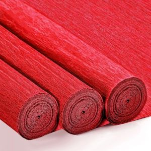 3 Rouleaux de Papier Cr&eacute;pon Rouge - 43 x 250cm, DIY Flowers Crafts, Papier Crepon pour Fleurs Pli&eacute;es &agrave; la Main, Mariages, F&ecirc;tes d'anniversaire, Saint-Valentin, Festival D&eacute;corations (Rouge) (Wilksu, neuf)
