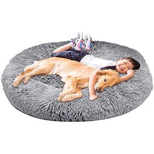 DUCHEN Coussin Anti Stress XXXL,Lit Moelleux Rond pour Chien XL,Panier pour Chien Moyen Taille,Puppy Love Panier Orthopedique,Tapis XXL Grande Taille Lavable Apaisant Gris (Kong EU, neuf)