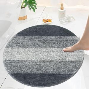 Famibay Tapis de bain rond antid&eacute;rapant lavable en machine - 80 x 80 cm - Gris fonc&eacute; et blanc - Doux - D&eacute;coration de salle de bain - Accessoires de salle de bain (Pretty Decor, neuf)