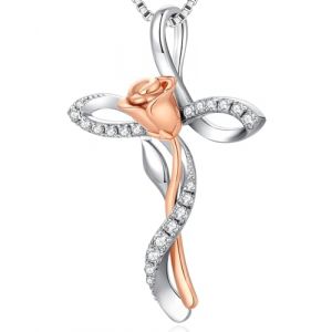 jiamiaoi Collier Croix Femme en Argent Sterling 925, Pendentif Croix Chretienne Bijoux Femme Rose (jiamiaoi, neuf)
