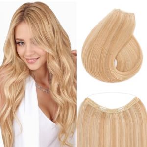 TESS Extension Cheveux Naturel Fil Invisible, Wire In Hair Extensions Extension a Elip Eheveux Eaturel Clip Invisible Eheveux Naturels Humains 55cm #18/613 Beige Sable Blond/Blond Clair Lumineux (TESS Official, neuf)