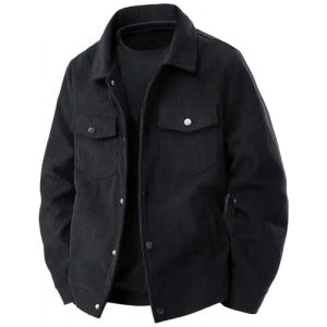 PADOLA Veste Homme Velours C&ocirc;tel&eacute; &agrave; Boutons-Pression Blouson Automne avec Multi-Poches Veste mi Saison Cowboy Chemise Uni Coupe Vent Cargo Surchemise Vintage Manteau Cadeau (Noir, M) (Chaos World Apparel, neuf)