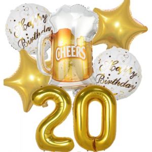 Ballon 20 ans Anniversaire Homme Femme, Decoration Anniversaire 20 ans, Ballon Anniversaire 20 ans Or, Ballon Bi&egrave;re Ballon Bouteille Verre &agrave; Vin Decoration pour Anniversaire 20 ans Femme Homme (Feelairy, neuf)