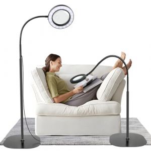Lampe Loupe sur Pied 5X 10X, Lampe Loupe de Sol Dimmable &agrave; 36 LED, Loupe de Lecture sur Pied Ajustable en Col de Cygne 2 en 1 pour la Lecture, la Couture, l'Artisanat, Le Travail Minutieux (BoXiao Tech, neuf)