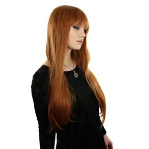 Prettyland Perruque Roux Orange Châtain 75cm Longue Droite Lisse Raide Naturelle Frange Manga Cosplay Wig C1109 (PrettyLand.eu, neuf)