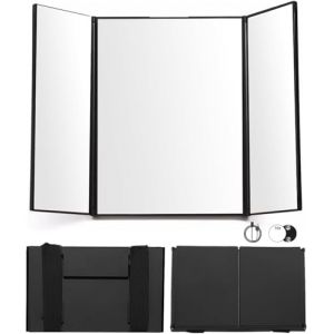 Xespis Miroir 360 Coiffure Homme, 3 Faces avec Crochets, Portable, Pliable et Hauteur Réglable, Miroir Barbier avec Miroir Grossissant 10X, pour Coiffure, Rasage, Maquillage (VASILCA MOCHO S.R.L., neuf)