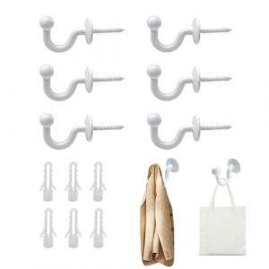 DHWEKU 6 Pcs Embrasses Rideaux Crochets U Blanc Crochet d'Arrimage Rideau &agrave; T&ecirc;te Ronde avec Tubes d&rsquo;Expansion Plastique pour Accorcher Rideaux V&ecirc;tements Cl&eacute;,Comprend Un Manchon de Fixation (DHXMYGS, neuf)