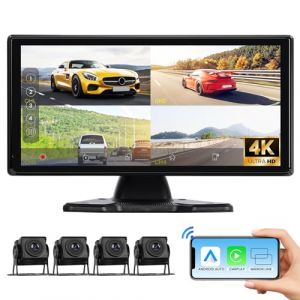 Hodozzy Kit Caméra de Recul 4K avec 4 Caméra AHD Filaire, CarPlay sans Fil Android Auto, Voiture Écran Tactile 10,36 Pouces 4 Split Moniteur, Bluetooth, FM Loop Recording USB/TF Écran CarPlay (Hodozzy Direct, neuf)
