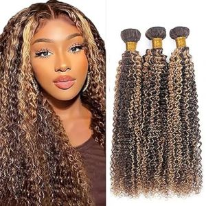 Hxxcoup Bundles Human Hair Tissage bresilien en lot cheveux Humain Blonde Bundles Tissage Cheveux Curly Wave P427 Highlight 100% Brazilian Virgin Remy Hair No Smell Hair Real Hair 14 16 18 Pouce (KST HAIR, neuf)