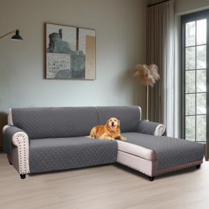 BellaHills Housse Canape d'angle,Housse Canape 3 Places avec Accoudoirs,Protege Canape Impermeable,Housse Meridienne Côté Droit Forme de L 247CM,Gris (BellaHills, neuf)