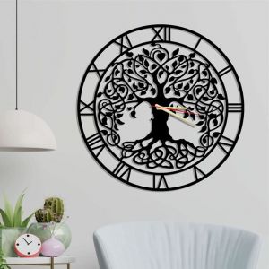 Dekory Arbre de Vie Horloge Murale en métal 50 cm, Silencieux sans tic-tac, horloges murales Vintage et Industriel en métal, Pendule Murale, pour Salon Bureau, Chambre, Cuisine, Salle à Manger (Dekorywallart, neuf)