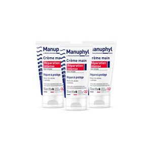 SORIFA - Lot de 3 Manuphyl Crème mains Réparation Intense – Répare et protège – Mains très sèches et abîmées - Peu grasse, légèrement parfumée, enrichie en glycérine et protéines de blé - Tube 50 ml (DERMACARE-PRO, neuf)