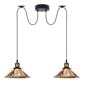 LEDSone Lampe araign&eacute;e &agrave; 2 t&ecirc;tes avec c&acirc;bles r&eacute;glables de 2 m, abat-jour conique en m&eacute;tal vintage industriel de 22 cm, luminaire suspendu au plafond pour salon, cuisine, bar, caf&eacute; (LEDSONE, neuf)
