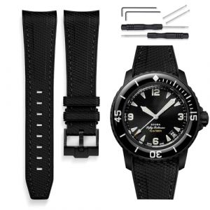 HORACE Bracelet de montre caoutchouc 22mm compatible avec Blancpain x Swatch Scuba Fifty Fathoms (Noir - Couture Noir) (LCGlobal, neuf)
