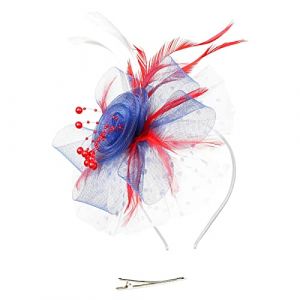 Chapeau pour femme - Fleur de mariage - Plumes - Pince &agrave; cheveux - Bandeau pour femme - Bleu - Taille unique (handaheng dianpu, neuf)