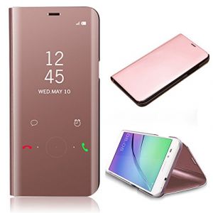 CrazyLemon pour Galaxy S7 Edge Housse, PU Cuir + PC Date Heure Clear View Miroir Brillant Debout Couverture avec b&eacute;quille Wake Up Houssepour Samsung Galaxy S7 Edge G9350 - Or Rose (CrazyLemon-EU, neuf)