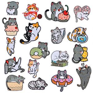 Ecusson Thermocollant Patch, 18 Pièces Chat Ecusson, Patches à Repasser, Broderie Patch Thermocollant, Ecusson Thermocollant Enfant, Kit Patchs de Réparation pour Vêtements, Vestes, Sacs à Dos, Jeans (chemeikai, neuf)