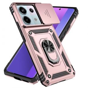 Jeelar ESONG Coque Para Xiaomi Poco X6 5G/Redmi Note 13 Pro 5G,TPU+PC Rigide Armure Housse avec Lentille Coulissante Couverture/Rotation &agrave; 360 Anneau de Support,Or Rose (ESONG, neuf)