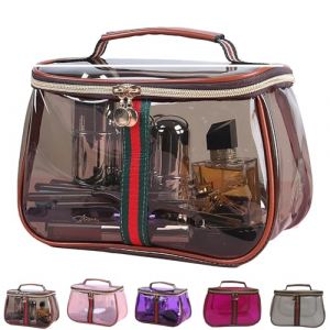 Sac &agrave; maquillage vintage r&eacute;tro, Vanity Bag luxe pour femmes, Organisateur de toilette transparent imperm&eacute;able grande capacit&eacute;, Pochette de rangement cosm&eacute;tique portable pour voyage(Marron) (Living Novo, neuf)