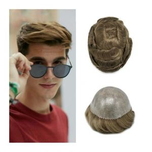 Perücke Herren Postiche homme cheveux humains 0,1-0,12 mm peau PU injectée transparente postiche postiche homme ligne de cheveux naturelle blond moyen système de remplacement de cheveux for hommes Her (zuwanguk, neuf)