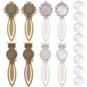 SUNNYCLUE 16 Pièces DIY 8 Ensembles de Marque-Pages Vintage Clips de Marque-Pages en Métal Fleurs Séchées Naturelles Cabochons en Verre Marque-Pages de Livre Marque-Pages Lunette Plateau Blanc Antique (SUNNYCLUE  FR, neuf)