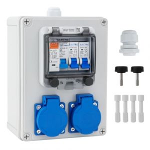 Coffret &Eacute;lectrique de Chantier IP67 Mural - Distributeur de Courant 16A 2 Prises - Imperm&eacute;able Antipoussi&egrave;re pour Jardin & Chantier (STYLIANOU-MARIOS, neuf)