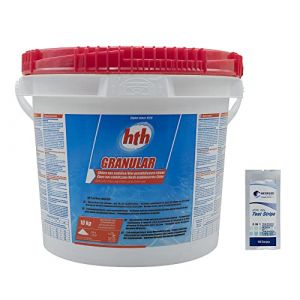 HTH GRANULAR Granulés - 10kg | Chlore Choc Non Stabilisé - Désinfection Choc - Hypochlorite de Calcium à Dissolution Rapide + 10 Tests HPS OFFERTS 6 en 1 (HEXAGON PISCINE ET SPA, neuf)