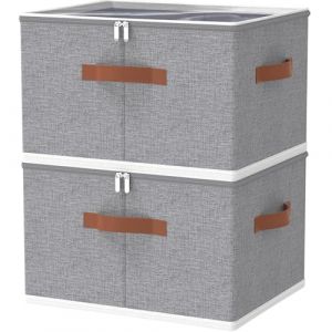 OUTBROS Boîte de Rangement avec Couvercle, Cube Pliable, Convient Pour Couettes, Couvertures, 50 x 40 x 30 cm, Gris, Paquet de 2 (OUTBROS-FR, neuf)
