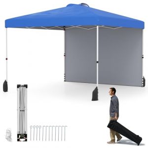 RELAX4LIFE Tonnelle Pliante 3x3 avec Paroi Latérale | Barnum Pliant 3x3 Facile à Monter | 3 Hauteurs | Sac à roulettes | Sac de Sable | Corde&Piquet | Tente de Réception pour Marché Camping (Bleu) (RELAX4LIFE, neuf)