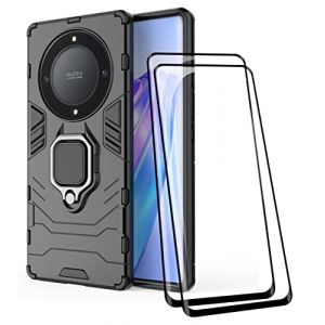 COMAKU Coque Armor pour Honor Magic5 Lite 5G/Magic 5 Lite, Housse TPU+PC Antichoc avec Anneau B&eacute;quille [avec 2 Pi&egrave;ces Verre Tremp&eacute; Ecran Film Protecteur ] - Noir (Dinsi, neuf)