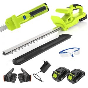 VOERJIA Taille Haie Batterie 21V, Taille-Haie &Eacute;lectrique sans Fil avec 2&times;2000mAh Batteries, Moteur 750W, Lame Double 50cm, Coupe Branche &Eacute;lectrique, Cisaille Haie pour Jardin et Arbustes (Blueroadtrain, neuf)