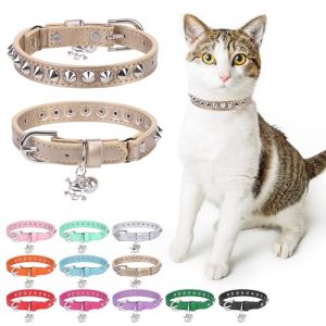 DILLYBUD Collier en cuir pour chat garçon et fille avec clochette et ceinture élastique de sécurité, rivets personnalisés réglables avec breloque tête de mort pour chaton et petits animaux de (Fast Media Ships From USA, neuf)