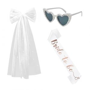 3Pièce Evjf Accessoire,MariéE Bride Voile Echarpe Coeur Lunette Kit,Femme Future Team Lunettes éCharpe Braut Accessoires,Enterrement De Vie Jeune Fille Mariage Deguisement DéGuisement pour Femmes (biu-shop, neuf)