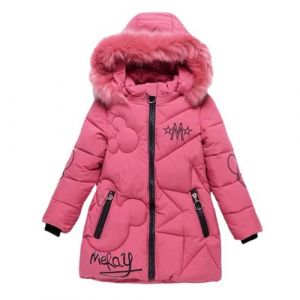 Lengender 2021 Nouveau Hiver Doudoune Enfant Fille Veste Blouson Epaisse Coupe-Vent Manteau Rembourré à Capuche Fourrure (Rose, 140) (FindPitaya, neuf)