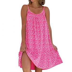 Nlaayong Robe de Plage Femme Robe Fleurie Bohème Bretelles Spaghetti sans Manche Casual Ete Femme Mi-Longue Robe Col Rond Chic(Multicolore,S-5XL) (NIyong, neuf)