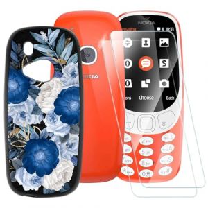 Coque en TPU imprimée + 2 films de protection d'écran en verre trempé compatible avec Nokia 3310 2017, coque artistique fine antichoc anti-rayures, protection complète (TomCase, neuf)