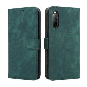 LMFULM&reg; &Eacute;tui pour Sony Xperia 10 II XQ-AU51/ XQ-AU52/ SO-41A (6,0 Pouces) PU Cuir Couverture Brosses Antivol Portefeuille Coque Fermeture Magn&eacute;tique Support Protection Housse Retro Givr&eacute; Vert (LMAZWUFULM, neuf)