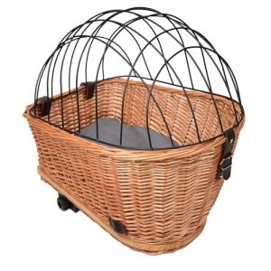 UNUS Panier de vélo pour chien en osier pour porte-bagages - Avec housse en grille et coussin - 47 x 29 x 34 cm (UNUS Living, neuf)