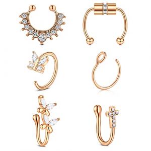 AceFun Faux Anneaux de Nez Septum Faux Anneaux de Nez Cerceau Magn&eacute;tique Faux Septum Clip sur Septum de Nez Anneaux de Nez Non Perc&eacute;s Croix Papillon 16G 1.2MM 18G 1.0MM 8MM 14MM Or Rose (Jiesibao, neuf)