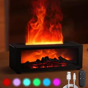 Diffuseur d'ar&ocirc;mes noir avec 7 effets de flamme - 150 ml - Diffuseur d'huiles essentielles - Humidificateur avec minuterie et t&eacute;l&eacute;commande - Changement de lumi&egrave;re - Portable - Pour la maison, le (VOHESEA-EU, neuf)