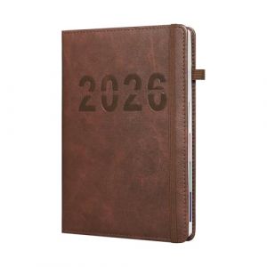 Agenda 2026 Semainier A5 Journalier pour 12 Mois, 2026 Planner 21 x 14.8 cm Agenda Scolaire Bureau Couverture en PU Cuir, Ruban Signet, Avec Passant pour Stylo (Marron) (JTcymstore, neuf)