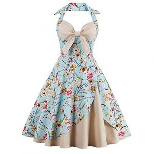 IWEMEK Femmes Vintage Retro Robe Trapèze Rockabilly à Fleurs Années 1950 50 60 Audrey Hepburn Style Dos Nu Encolure Coeur Robe de Cocktail Soirée Fête L'été Casual Habillée Robes Abricot XL (IWEMEK, neuf)