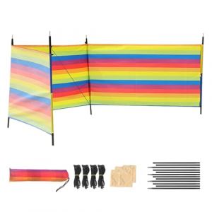 Brise-vue de camping – 300 x 140 cm – Barrière de plage coupe-vent | 3 panneaux pliable avec poteaux de support, pare-soleil de camping pour les voyages en plein air et les bains de soleil (wenrrz, neuf)