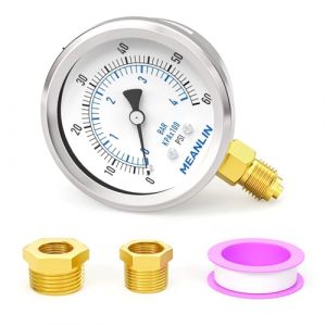 MEANLIN MEASURE 0~4BAR/0~60PSI sec en acier inoxydable 1/4"BSP 2" FACE DIAL &eacute;tanche pour pompe de puits, pneu, testeur de pression d'eau, montage inf&eacute;rieur, avec douille hexagonale 1/2"BSP et 3/8" BSP (MEANLIN, neuf)
