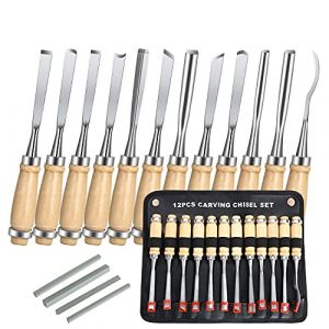 flintronic Ciseaux a Bois, 12PCS Outil de Gravure Bois Kit, D&eacute;capage Couteau Sculpture sur Bois avec Manche en Bois et Moulinet, pour D&eacute;butants, Sculpteur, Charpentier, Amateur(4 Pierre &agrave; Aiguiser) (XJYEU, neuf)