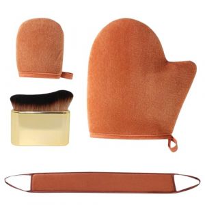 Lot de 4 applicateurs autobronzants - Gant autobronzant marron et mini gant de bronzage - Brosse de bronzage dor&eacute;e pour le visage et le corps (YNROU, neuf)