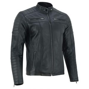 Vance The Leather Company Veste en cuir v&eacute;ritable pour homme style motard en 100% cuir d'agneau, Noir , M (Vance The Leather Company, neuf)